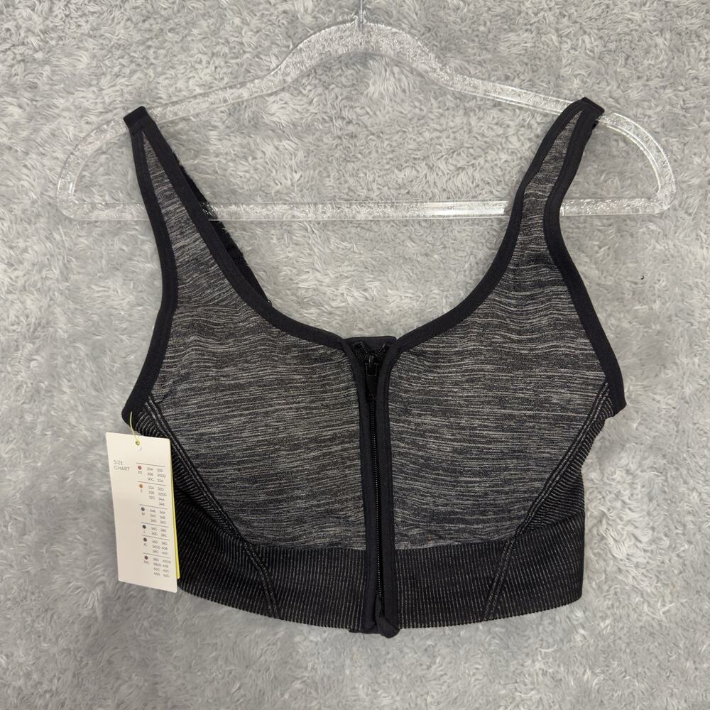 All In Motion Sports Bra Medium Support Zip Front Women's Size Large Gray Black